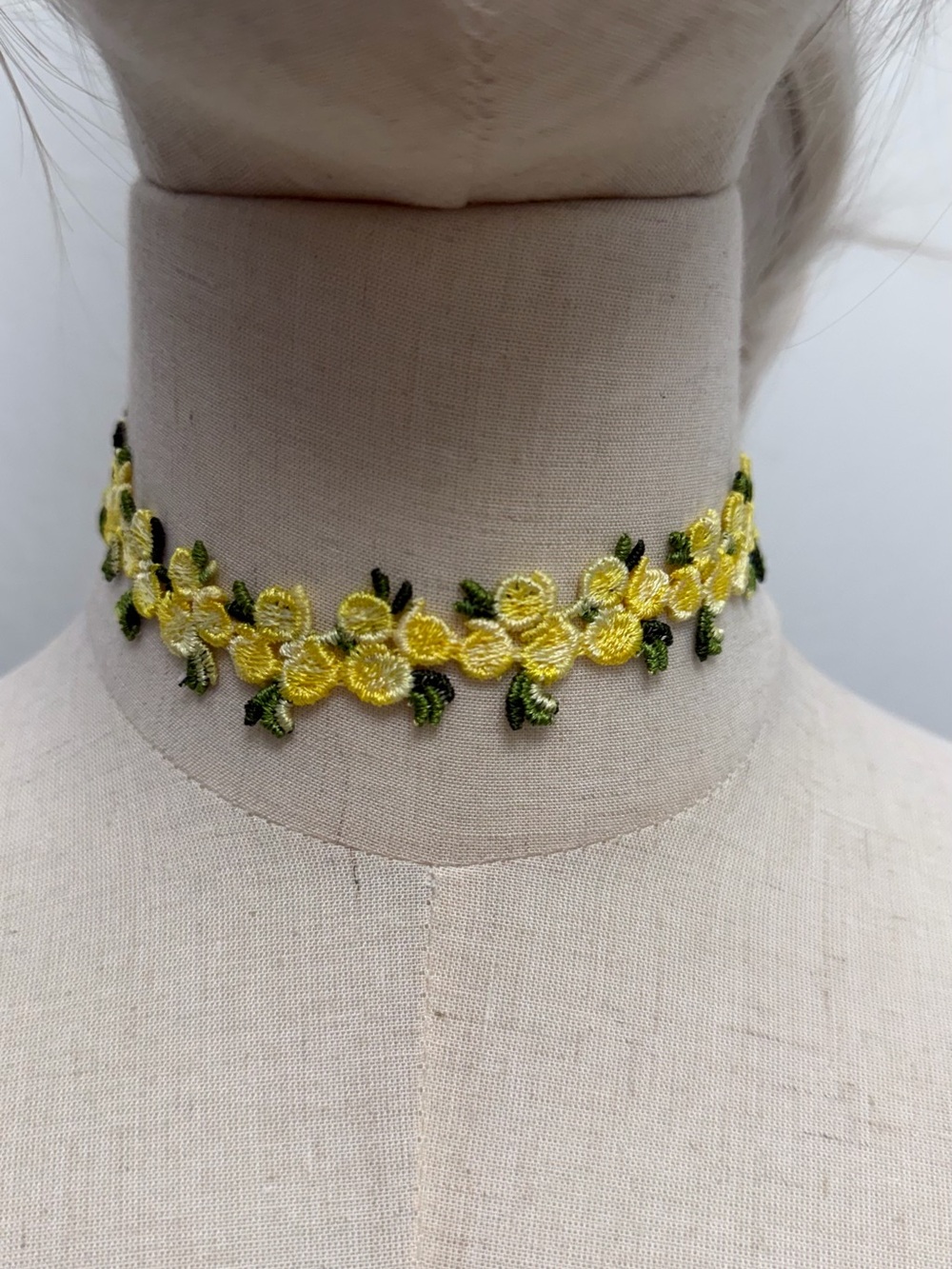 Yellow Floral Lace Choker Necklace Embroidered Flowers Cottagecore Coquette